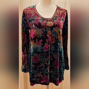 Johnny Was Love Floral Velvet & Silk Tunic Blouse.